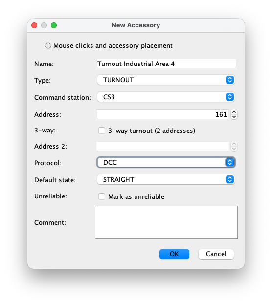 The New Accessory dialog in RailKernel