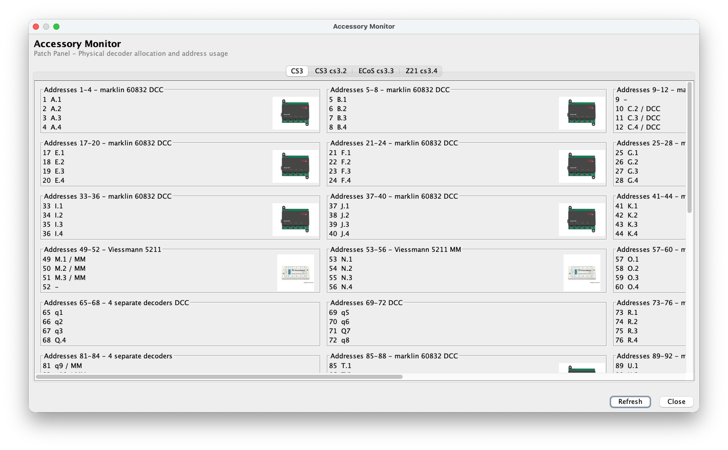 The RailKernel Accessory Monitor with four-address decoder blocks
