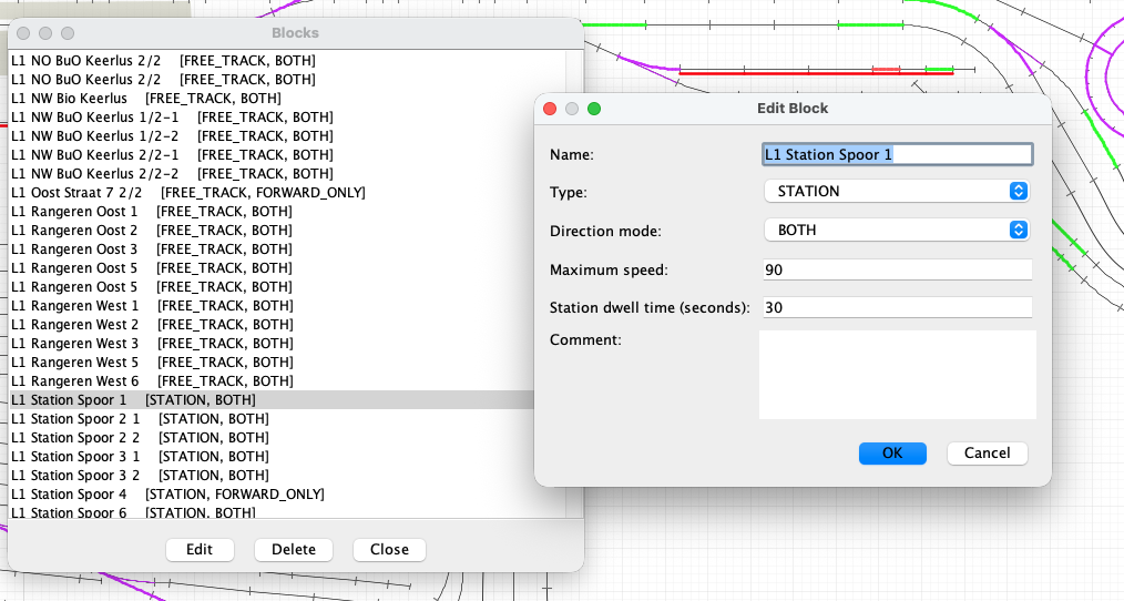 The RailKernel Block Manager and Edit Block dialog