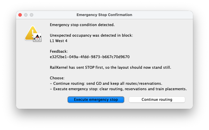 RailKernel Emergency Stop Confirmation after unexpected feedback occupancy