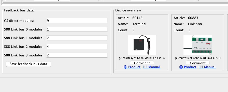 Feedback bus data in the lower-left corner of the CS3 command-station overview