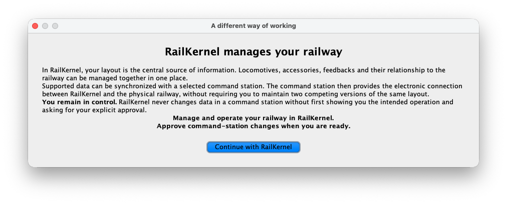 The RailKernel manages your railway first-start message