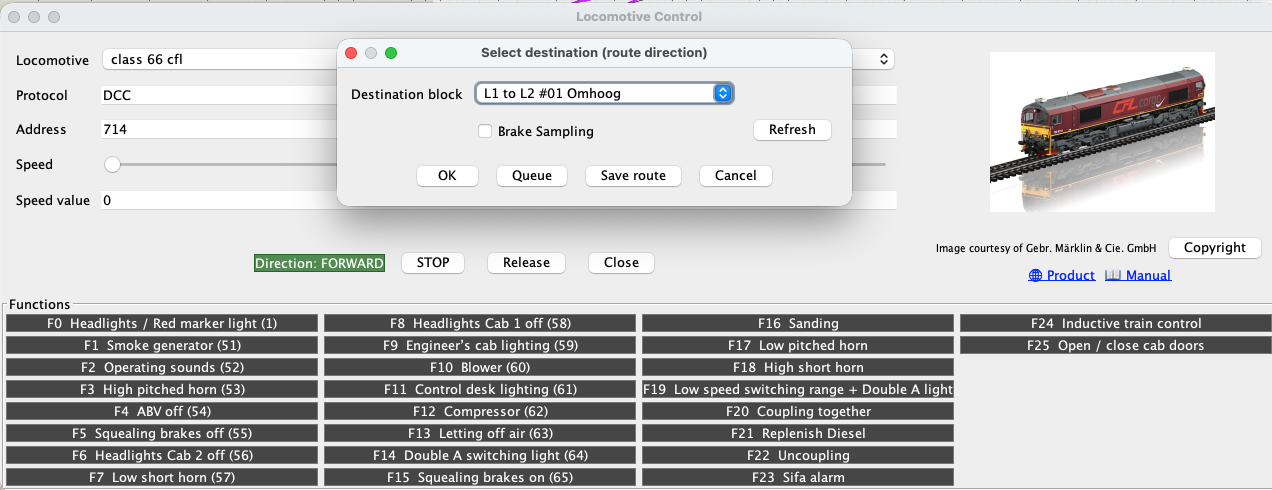 Simple Move destination dialog with the locomotive control visible behind it