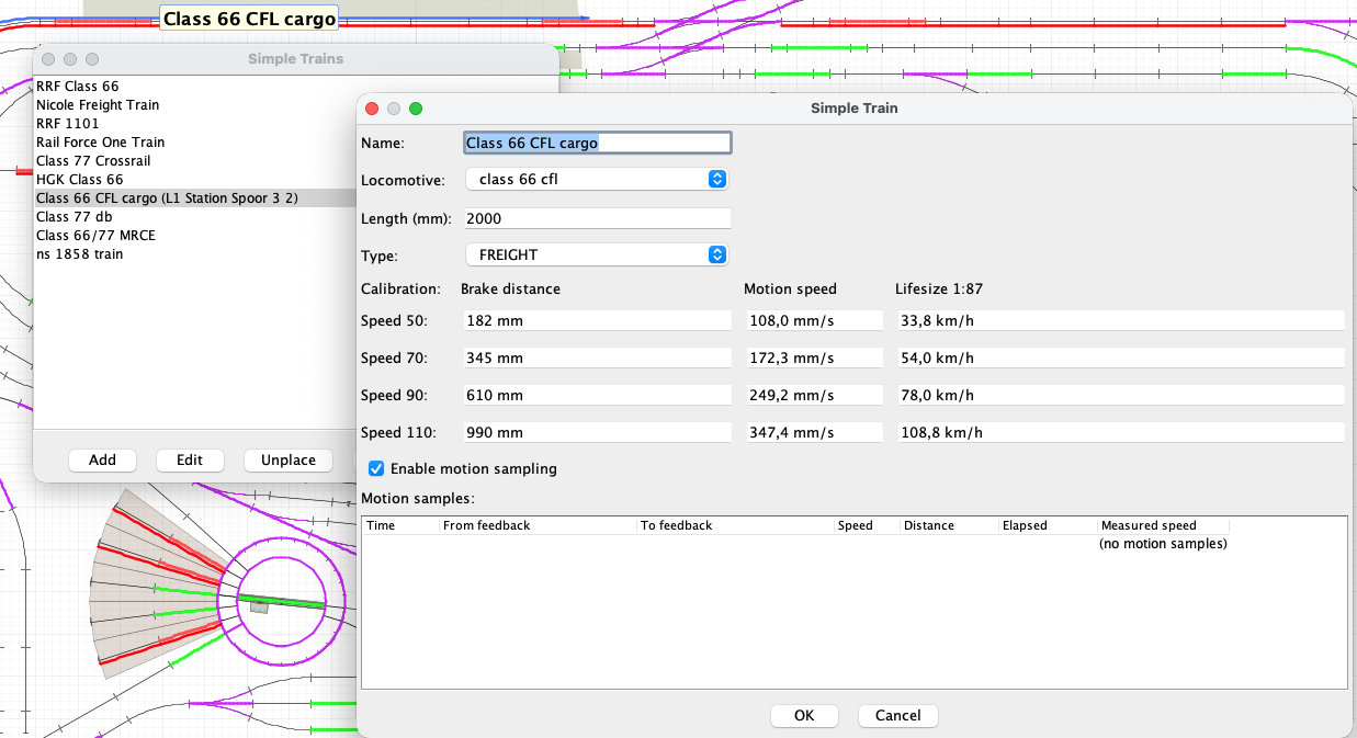 The Simple Train Manager and the details of the selected Class 66 CFL Cargo train